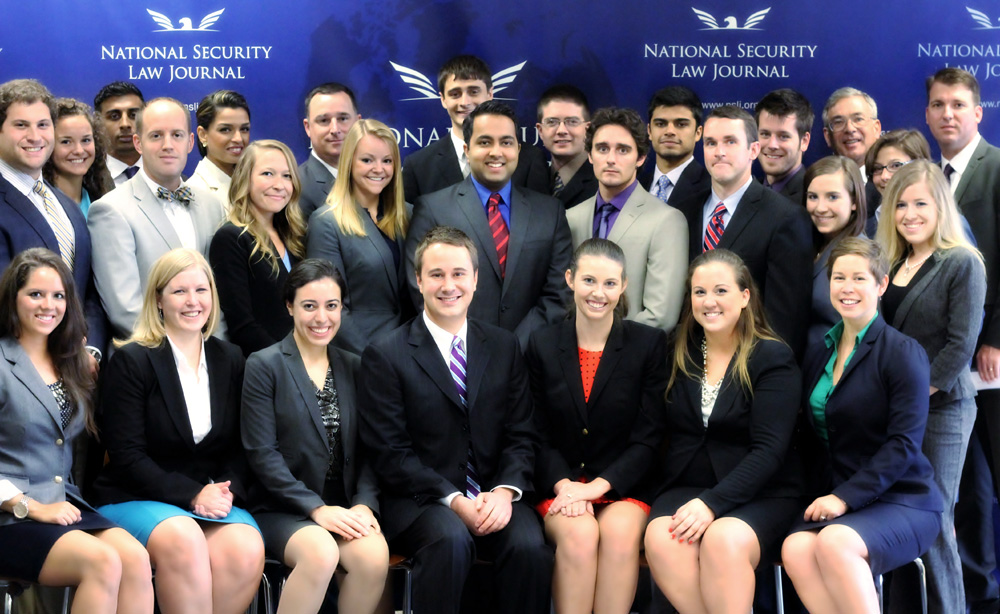 Editors and Candidate Members of the National Security Law Journal pose for a group photo at Candidate Member Orientation on Saturday, August 23, 2014